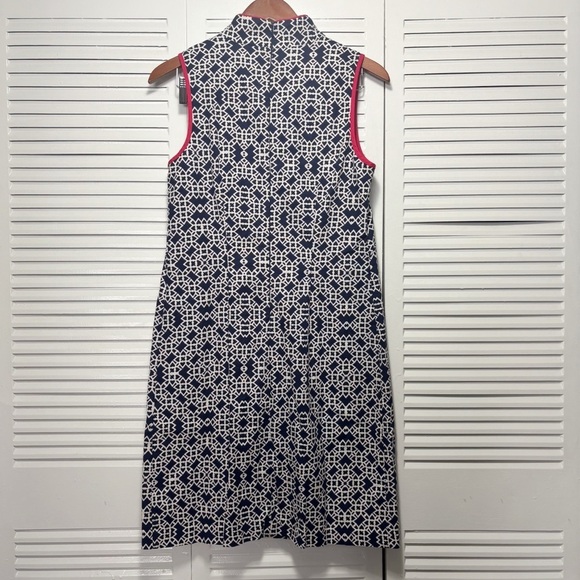 Jessica H Navy Blue White Red Sleeveless Geometric Pattern Nautical Dress Size 6 - Picture 5 of 6